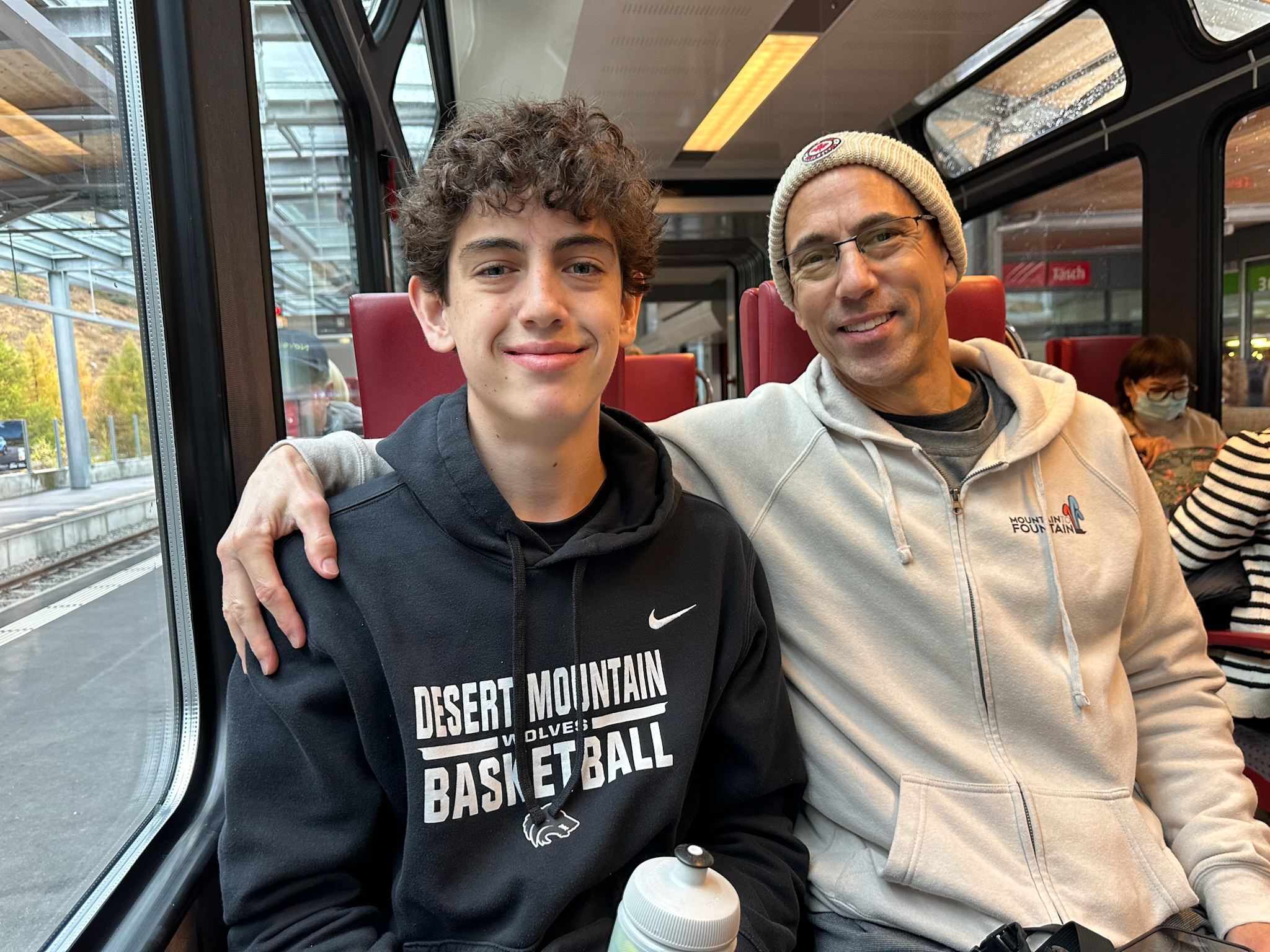 Camden & Baron on train in Tasch